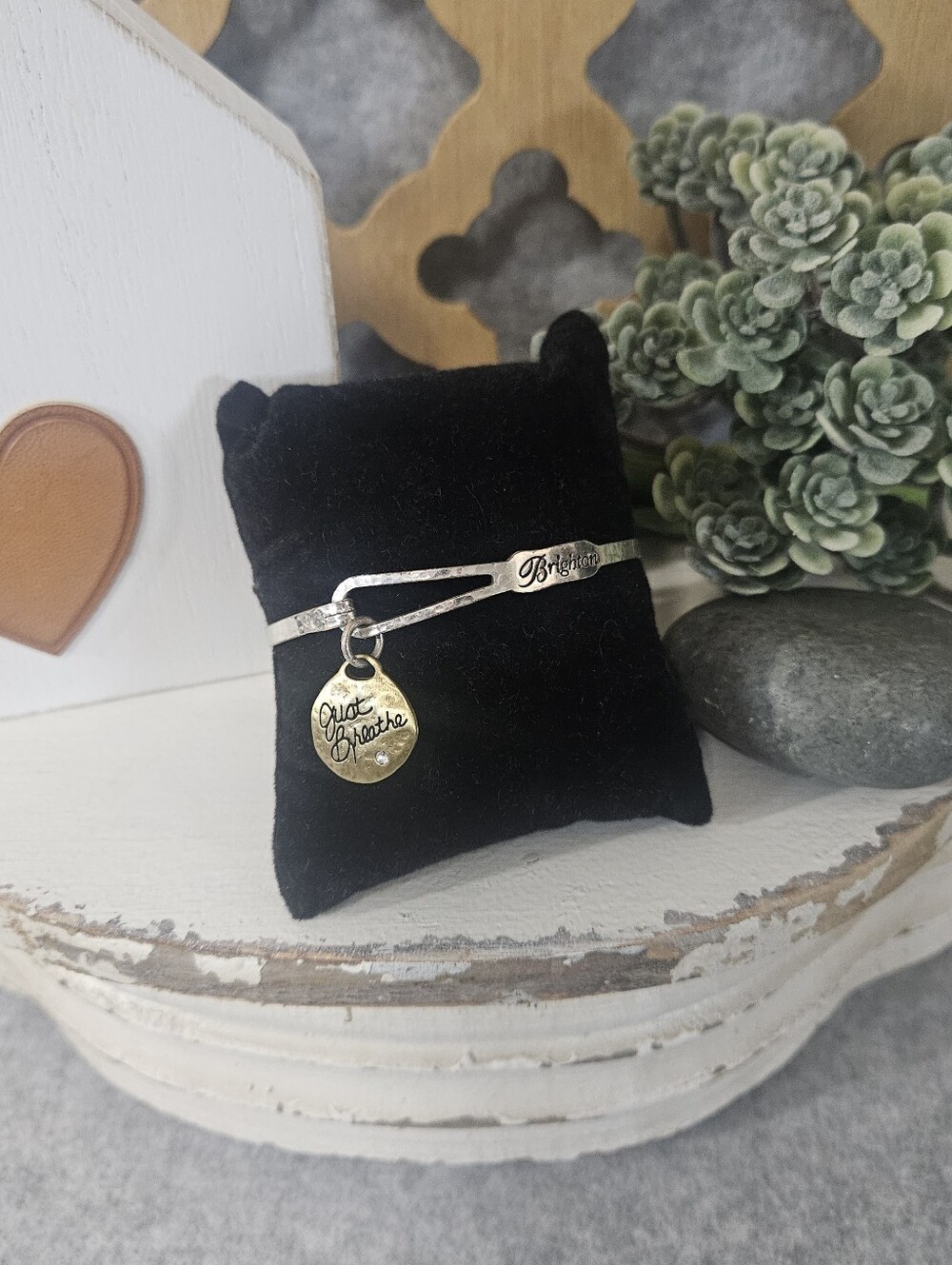 Brighton Two-Tone 'Just Breathe'  8" Bangle Bracelet - Silver and Gold